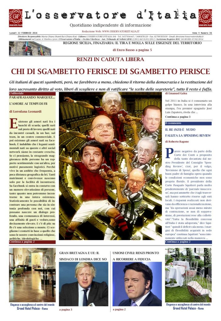 L'osservatore d'Italia edizione del 22 Febbraio 2016